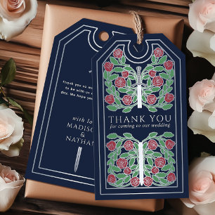Étiquettes-cadeau Épée Médiévale Argentée Bleue Mariage Remerciement