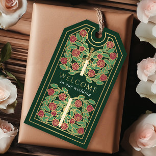 Étiquettes-cadeau Épée Royale Médiévale Dorée Verte Mariage Bienvenu
