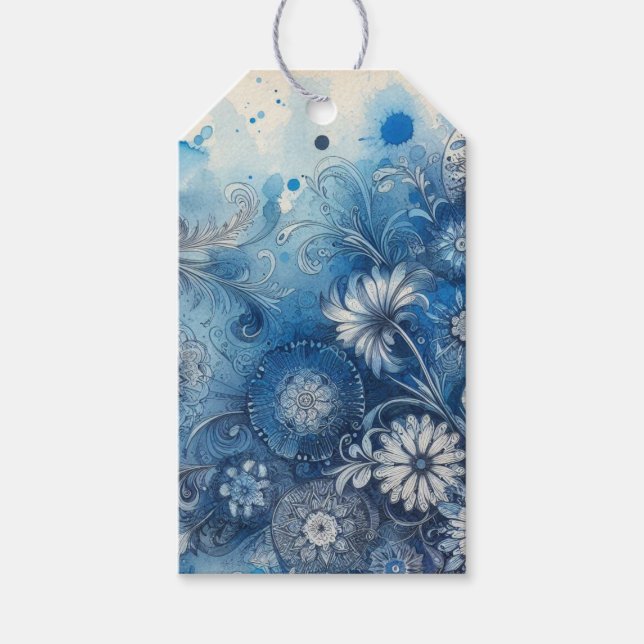 Étiquettes-cadeau Éphémères Aquarelle Bleue (Devant)