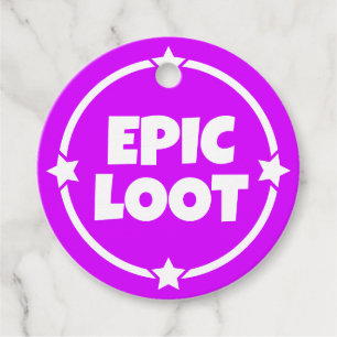 Étiquettes Cadeau Epic Loot Gamer Neon Purple Star Text Slogan