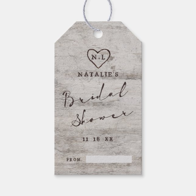 Étiquettes-cadeau Épouse de mariée sculptée Rustique affichage nupti (Devant)