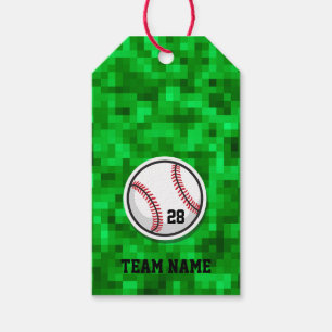 Étiquettes-cadeau Équipe de baseball NUMÉRO NOM Gazon Vert Pixelisé