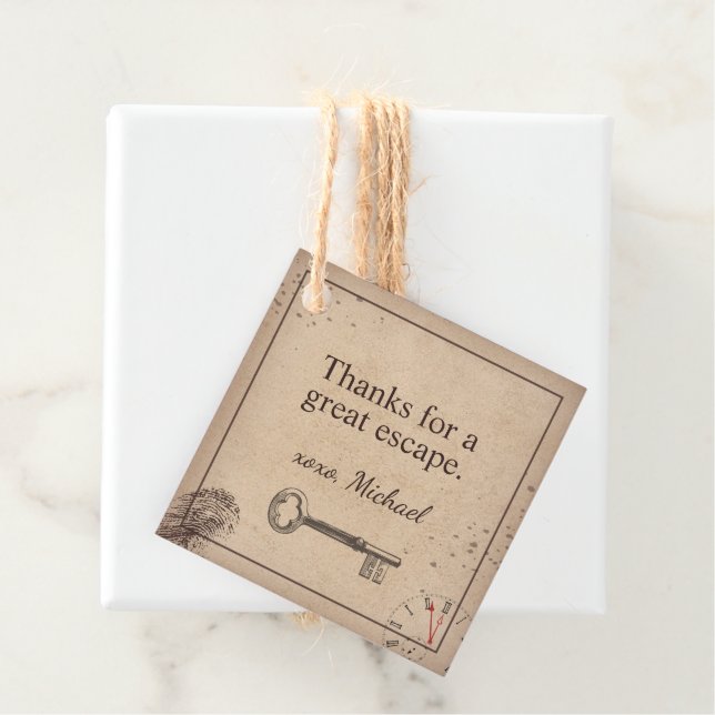 Étiquettes Cadeau Escape Room fête d'anniversaire merci (En situation)