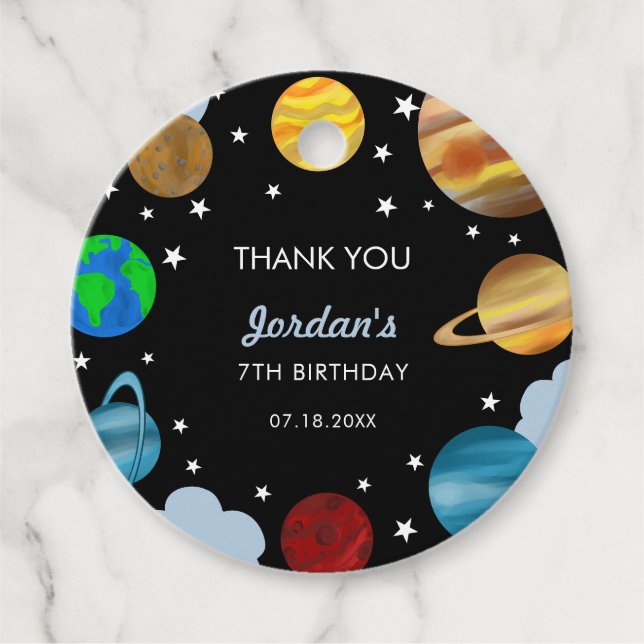 Étiquettes Cadeau Espace Extérieur Anniversaire Planètes Galaxy Boys (Devant)