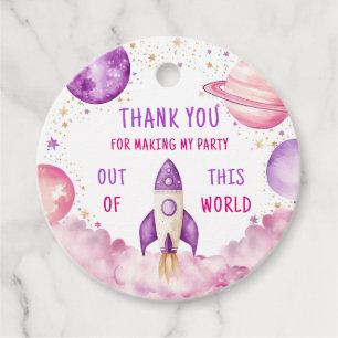 Étiquettes Cadeau Espace extra-atmosphérique violet rose Merci d'ann