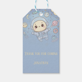 Étiquettes-cadeau Espace Kawaii Mignon - Astronaute et Lune Souriant