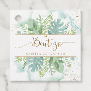 Étiquettes Cadeau Espagnol, Bautizo Verdure & Aquarelle bleue