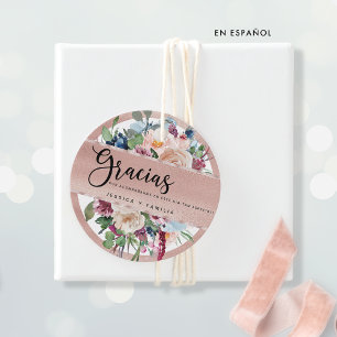 Étiquettes Cadeau Espagnol, Gracias Rose Gold Quinceañera Favoriser 