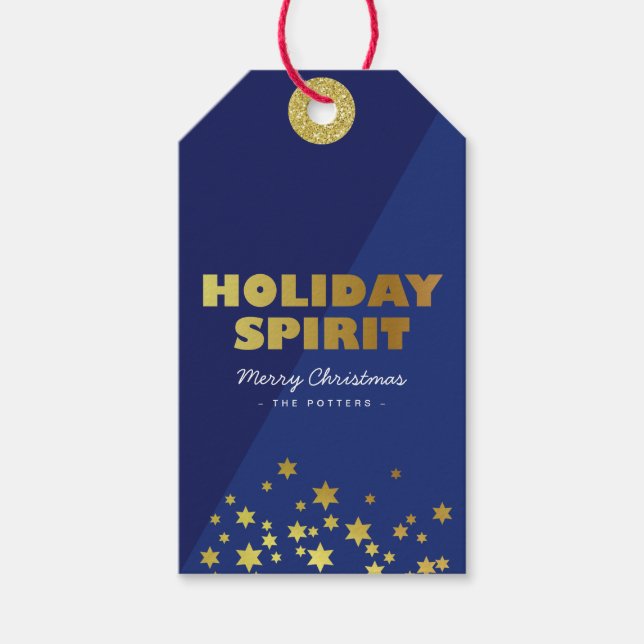 Étiquettes-cadeau Esprit de vacances | Fun Christmas Blue & Gold (Devant)