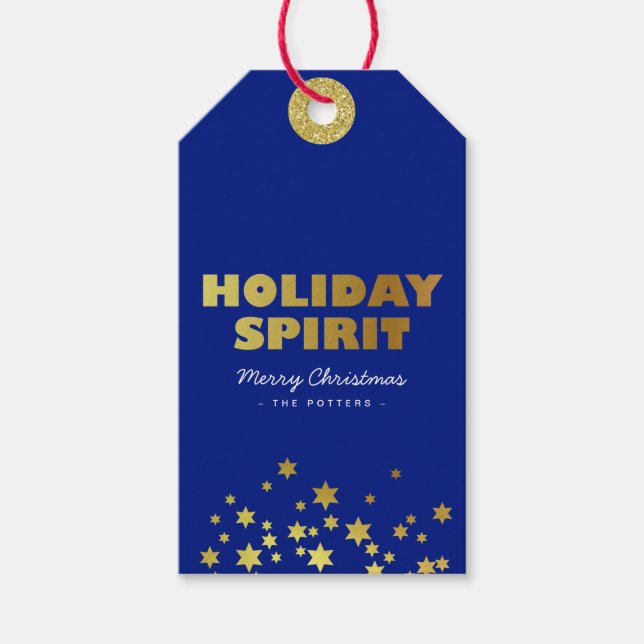 Étiquettes-cadeau Esprit de vacances | Fun Christmas Blue & Gold (Devant)