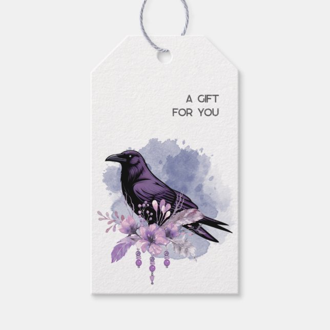 Étiquettes-cadeau Esthétique sombre gothique corbeau (Devant)