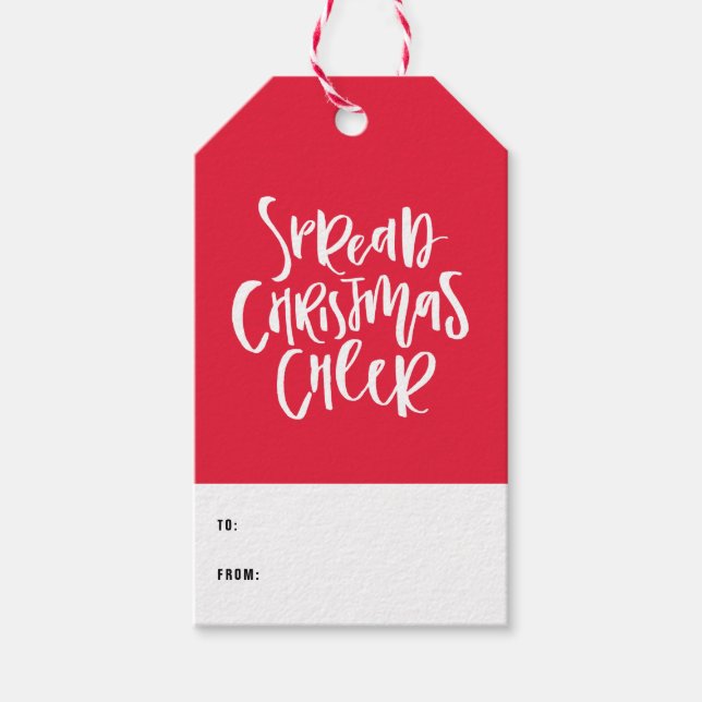 Étiquettes-cadeau Étaler Noël Joyeux Mains Lettrées Rouge Fête (Devant)