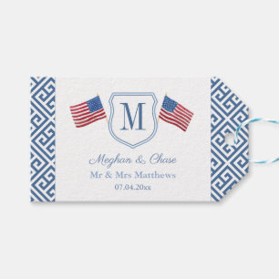 Étiquettes-cadeau États-Unis drapeaux Patriotique Monogram Crest Wed
