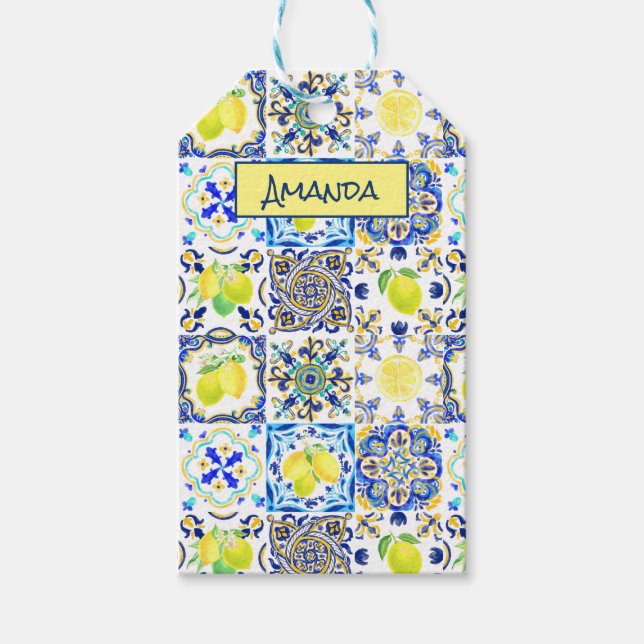 Étiquettes-cadeau Été agrumes siciliens majolica méditerranéenne (Devant)