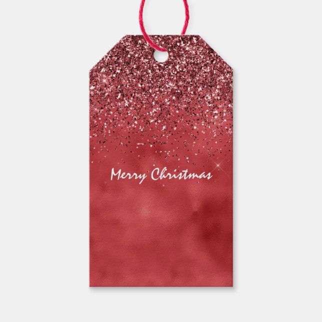Étiquettes-cadeau Étincelle de Parties scintillant rouge brillante (Devant)