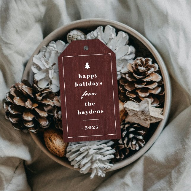 Étiquettes-cadeau Étiquette-cadeau de Noël en bois rustique rouge (Créateur téléchargé)