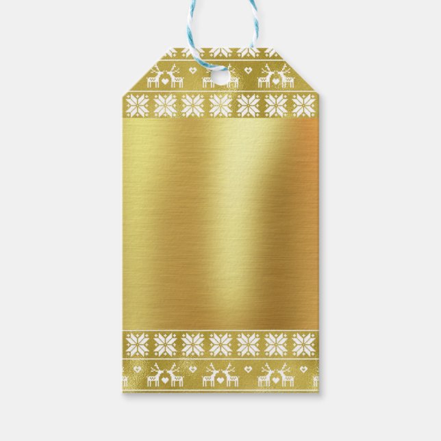 Étiquettes-cadeau Étiquette-cadeau Motif Gold Foil Reindeer et Snowf (Devant)
