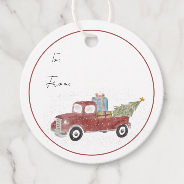 Étiquettes Cadeau Étiquette-cadeau | Vacances Camion Rouge (Devant)