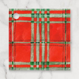 ÉTIQUETTES CADEAU ÉTIQUETTES-CADEAUX CARRÉES TARTAN ÉCOSSAIS ROUGE