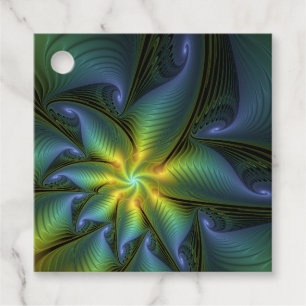 Étiquettes Cadeau Etoile Abstraite, bleu brillant et vert d'or