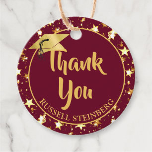 Étiquettes Cadeau Étoile d'or Maroon MERCI de la brosse