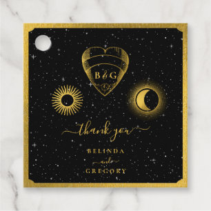 Étiquettes Cadeau Étoiles célestes Crescent Lune Mariage d'or noir