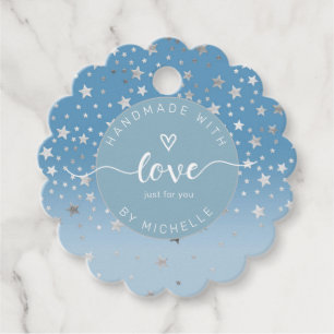 Étiquettes Cadeau étoiles d'argent fait à la main avec monogramme d'