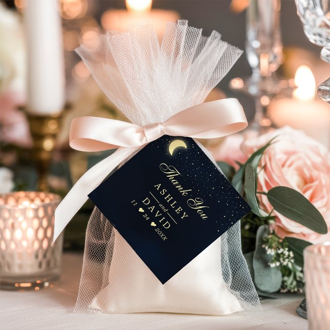 Étiquettes Cadeau Étoiles de lune céleste Merci bleu minuit Balise (Créateur téléchargé)