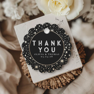Étiquettes Cadeau Étoiles de nuit Céleste mystique Merci noir