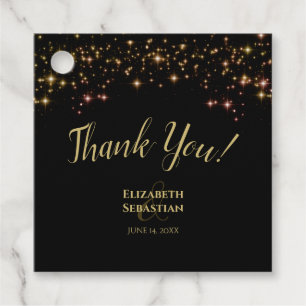 Étiquettes Cadeau Étoiles d'or chatoyantes sur Merci Mariage noir