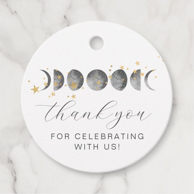 Étiquettes Cadeau Étoiles d'or des phases de lune (Devant)