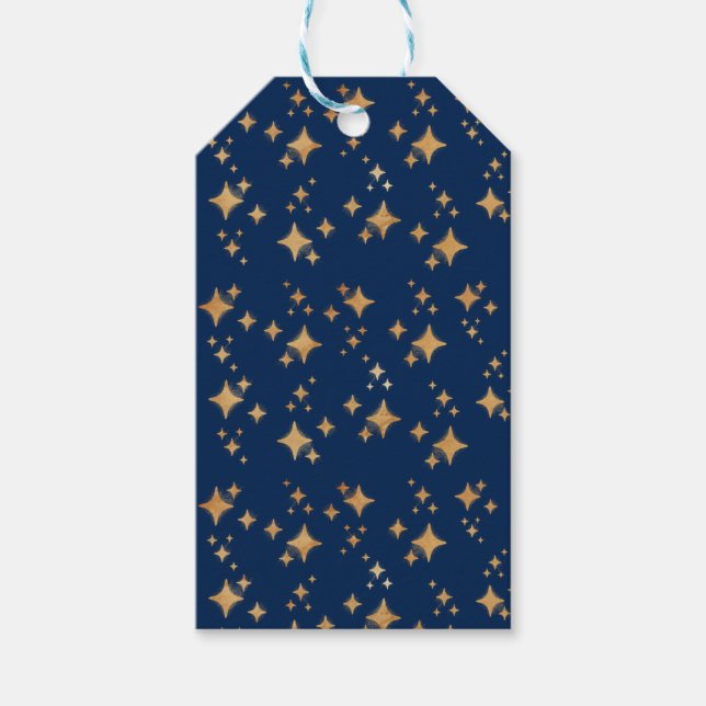 Étiquettes-cadeau Etoiles d'or sur Arrière - plan bleu foncé (Devant)