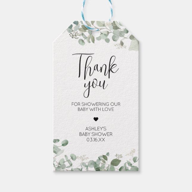 Étiquettes-cadeau Eucalyptus Baby shower vert Favoriser les étiquett (Devant)