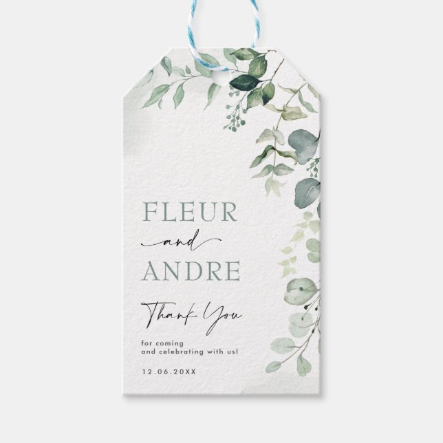 Étiquettes-cadeau Eucalyptus Botanique Classique Verdure Mariage Fav (Devant)