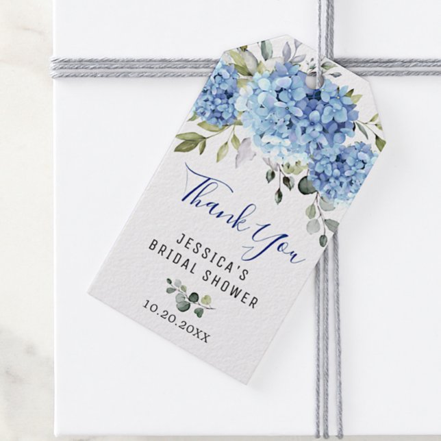 Étiquettes-cadeau Eucalyptus élégant Hydrangea bleue Favor Merci (Créateur téléchargé)