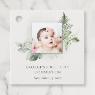 Étiquettes Cadeau Eucalyptus Fern Foliage Photo Première Communion S
