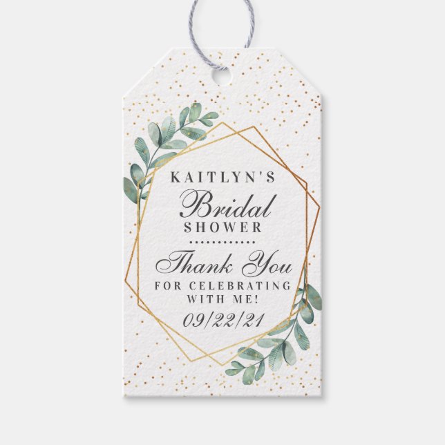 Étiquettes-cadeau Eucalyptus Fête des mariées géométrique Gold Foil (Devant)