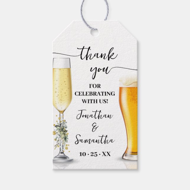 Étiquettes-cadeau Eucalyptus Gold Bubbles & Brews Douche Favoriser T (Devant)