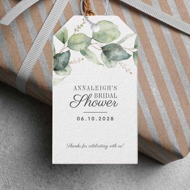 Étiquettes-cadeau Eucalyptus Merci de Fête des mariées vert Favorise (Eucalyptus Greenery Bridal Shower Gift Tag)