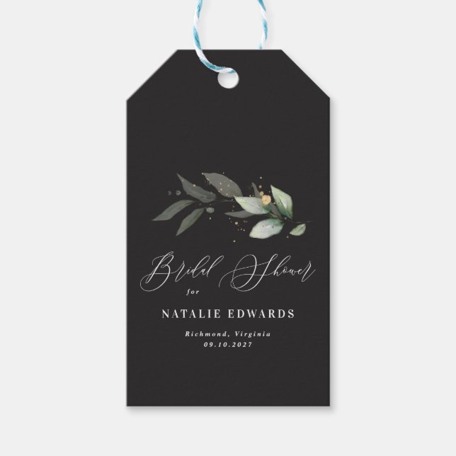 Étiquettes-cadeau Eucalyptus noir douche nuptiale (Devant)