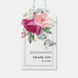 Étiquettes-cadeau Eucalyptus, rose fleurs typographie mariage