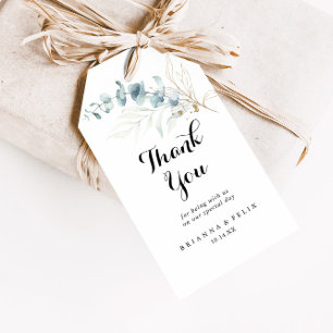 Étiquettes-cadeau Eucalyptus Rustique Gold Floral Mariage Merci
