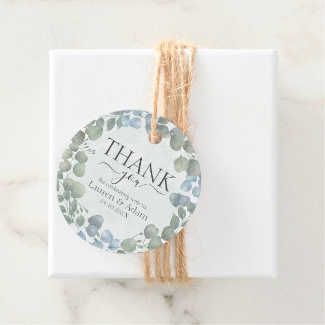 Étiquettes Cadeau Eucalyptus Sage Green Foliing Mariage de couronne (En situation)