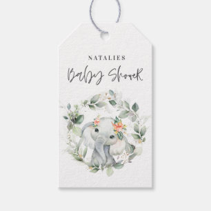 Étiquettes-cadeau eucalyptus sauge vert mignon éléphant baby shower 