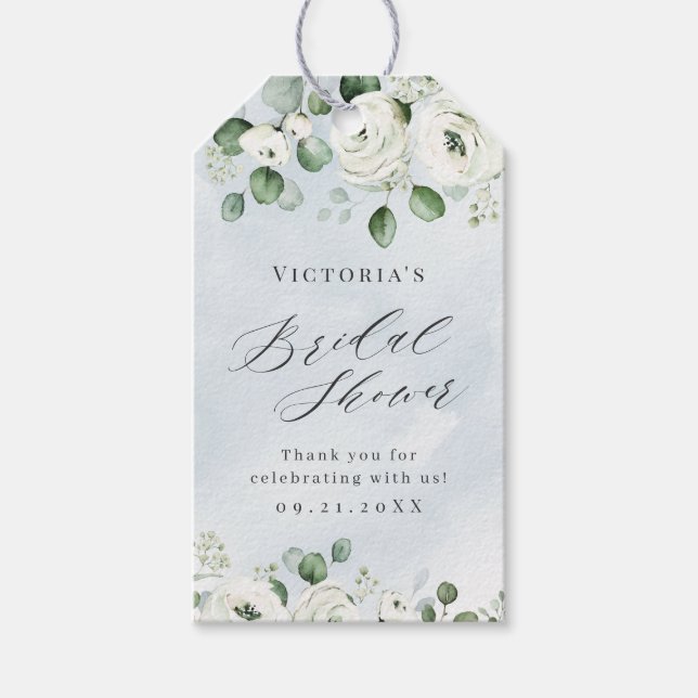 Étiquettes-cadeau Eucalyptus Verdure fleurie douche nuptiale favoris (Devant)