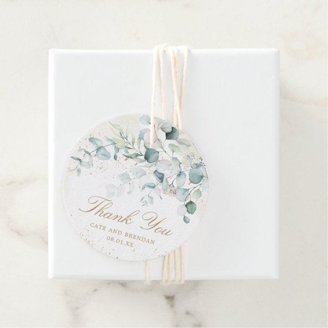 Étiquettes Cadeau Eucalyptus Verdure Or Elégant Mariage rustique (En situation)