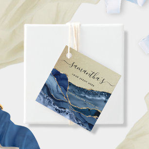 Étiquettes Cadeau Evénement, Elegant Gold et Blue Agate Favoriser le
