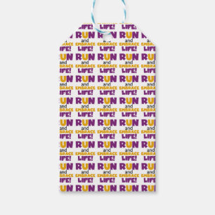 Étiquettes-cadeau Exécuter Embrasser la vie violet jaune