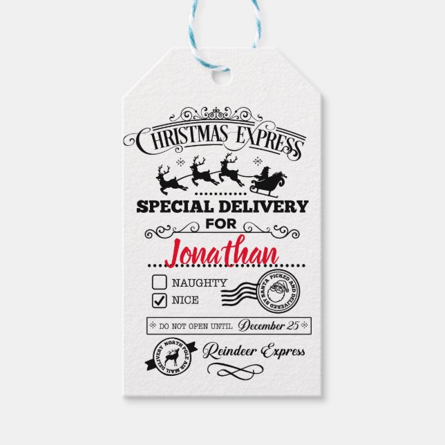 Étiquettes-cadeau Express de Noël, Livraison spéciale (Devant)