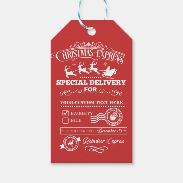Étiquettes-cadeau Express de Noël Livraison spéciale NAUGHTNICE (Devant)